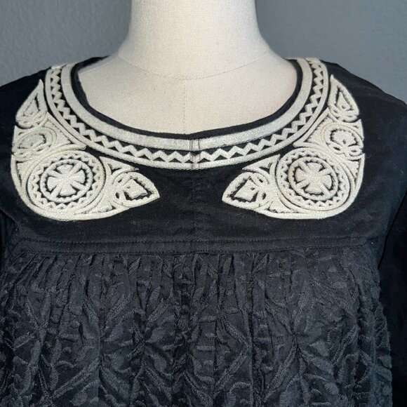 PRINGLE 1815 SCOTLAND 100% Cotton Black & Cream Embroidered Babydoll top EUC 10 - Picture 2 of 9